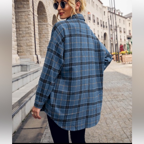 Boohoo Lapel Button Up Plaid Shirts Long Sleeve Pocketed Shacket Casual Top Sz S - Picture 5 of 14